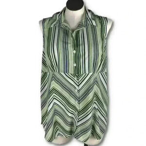 Blue diamond plus 2X multicolored striped button down career tank